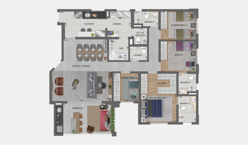 Emerald - Planta Tipo do apto. de 132 m²
