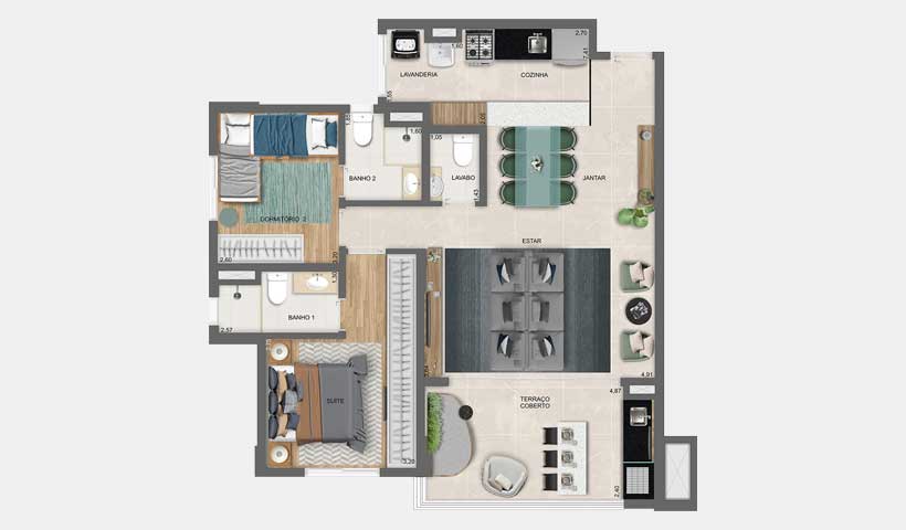 Tourmaline – Planta Opção Living Ampliado do Apto. de 85 m²