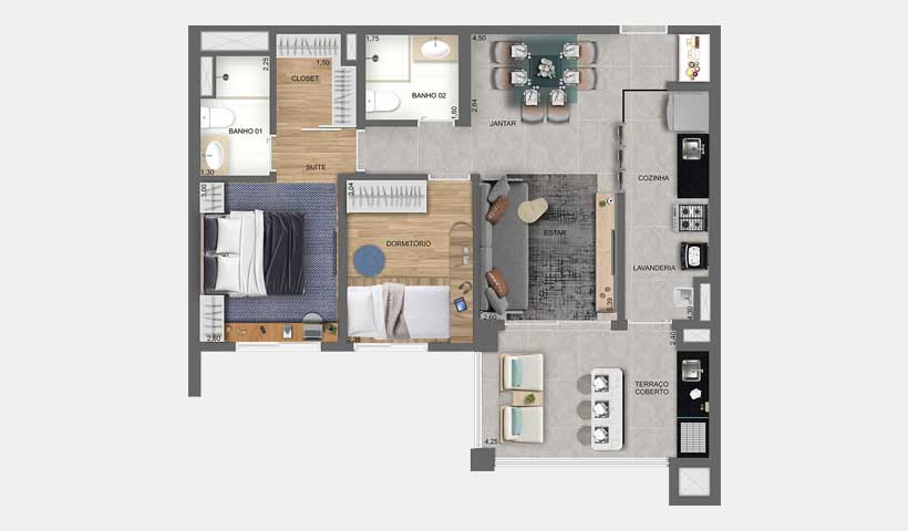 Tourmaline – Planta Tipo do Apto de 69 m²