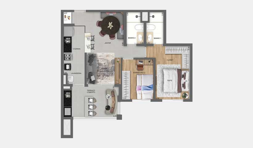 Tourmaline – Planta Tipo do Apto. de 69 m²