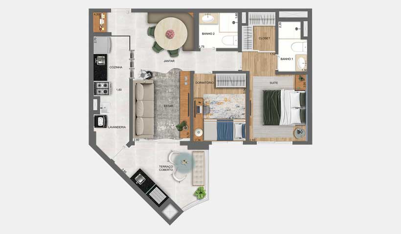 Tourmaline – Planta Tipo do Apto. de 70 m²