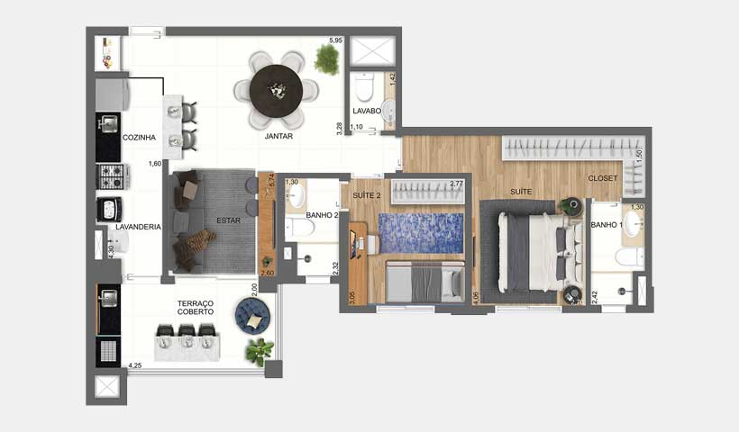 Tourmaline – Planta Tipo do Apto. de 80 m²