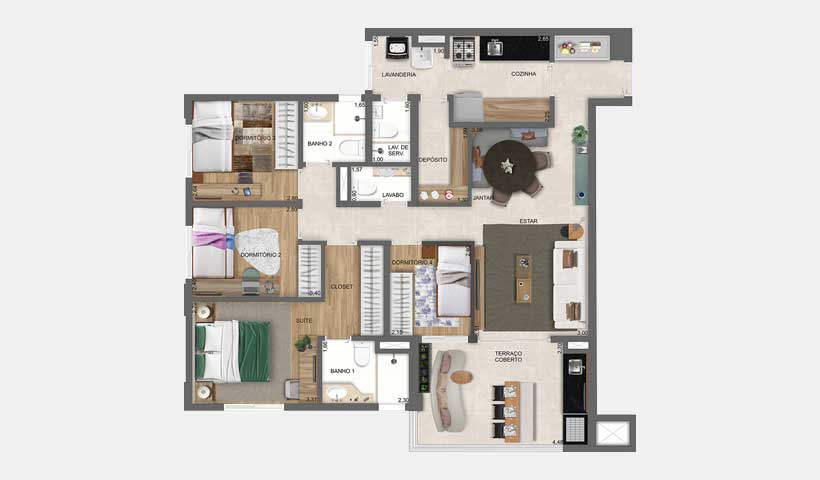 Tourmaline – Planta Tipo com Living do Apto. de 106 m²