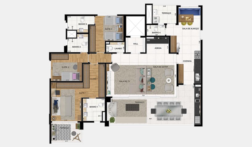 Verace Brooklin – Planta de 181 m² com 3 dorms.