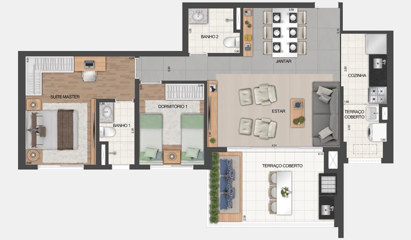 Vértiz Vila Mascote – Planta opção do apto. de 81 m² - Final 3