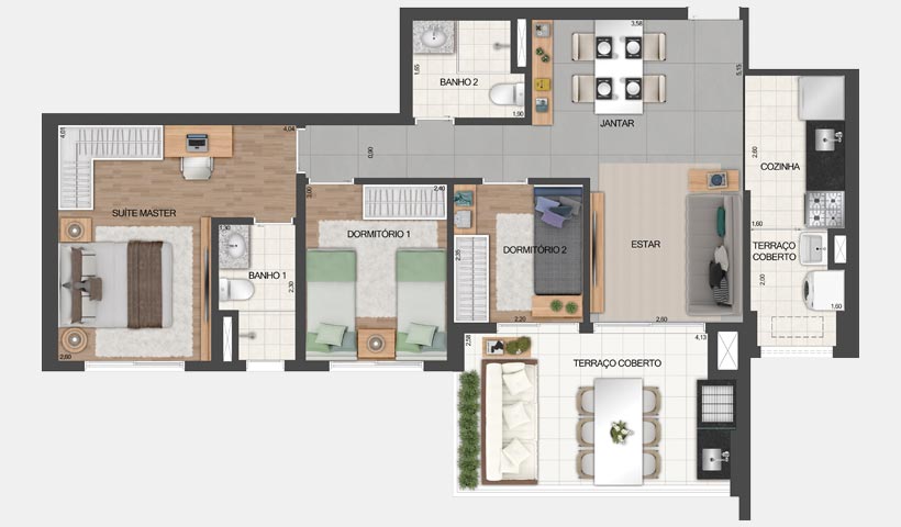 Vértiz Vila Mascote – Planta tipo do apto. de 81 m² - Final 3