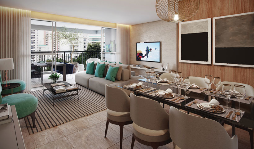 Vértiz – Living do apto. de 85 m²