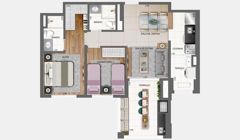 Vértiz - Planta do apto. de 66 m²