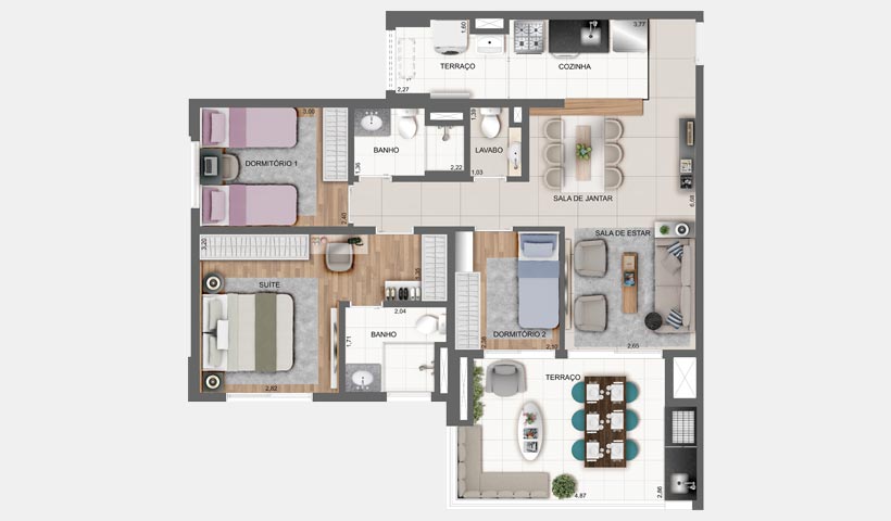 Vértiz - Planta do apto. de 85 m²