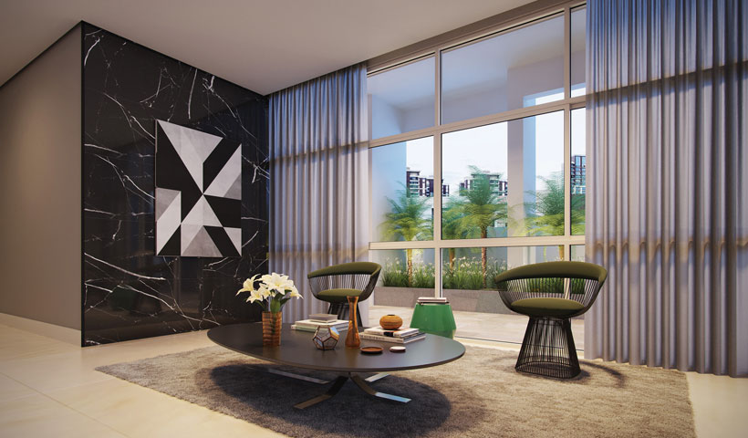 Vivid Perdizes – Perspectiva Ilustrada do Hall Social