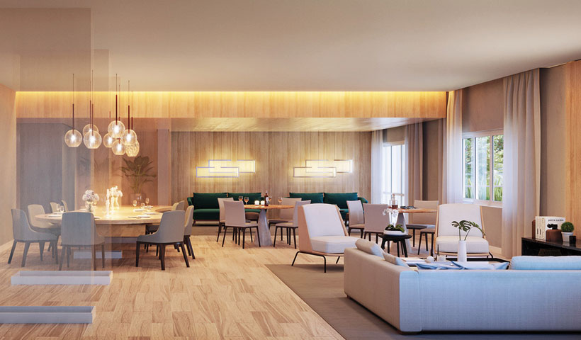 Vivid Perdizes – Perspectiva Ilustrada do Salão de Festas