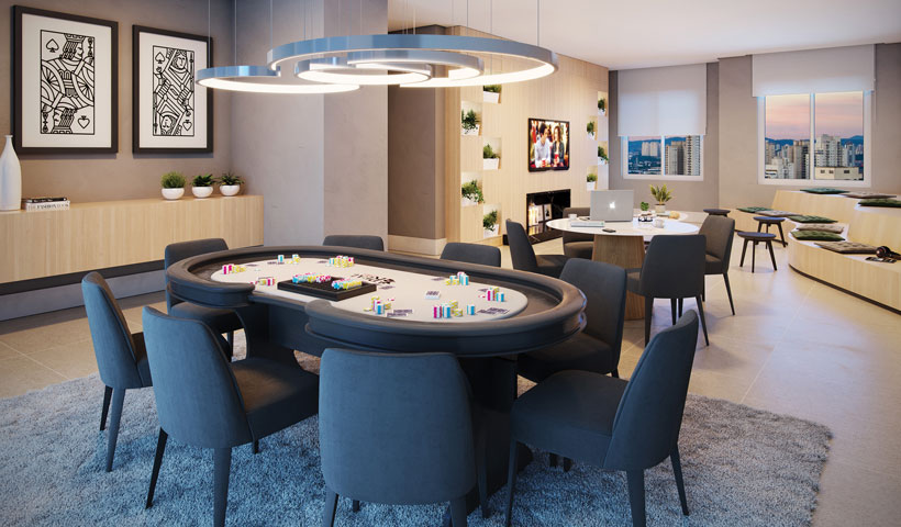 Vivid Perdizes – Perspectiva Ilustrada do Salão de Jogos