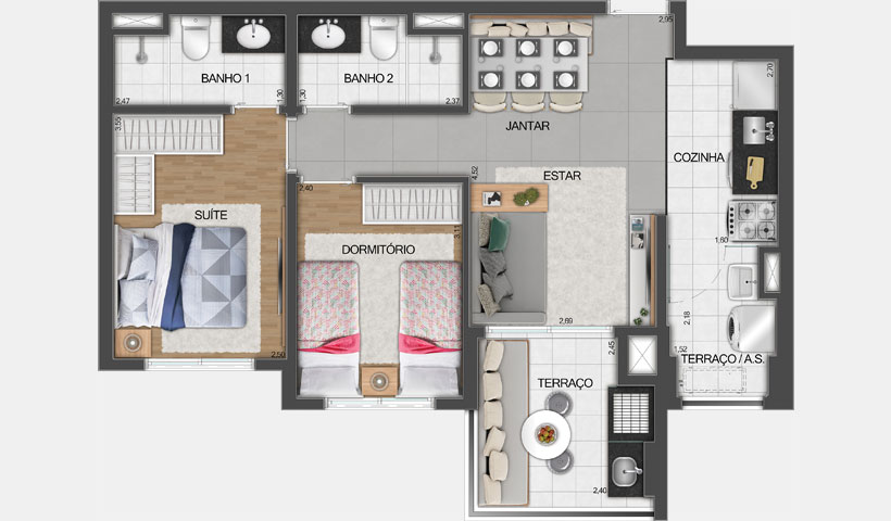 Vivid Perdizes – Planta Tipo do Apartamento de 60 m² - Final 02