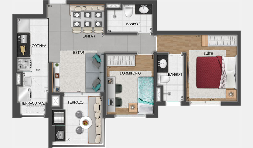 Vivid Perdizes – Planta Tipo do Apartamento de 62 m² - Final 06