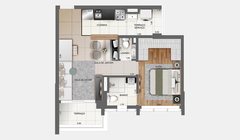 Z. Cotovia – Planta opção do apto. de 49 m²