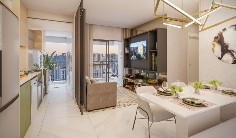 Z Ibirapuera – Living do Apto. de 54 m²