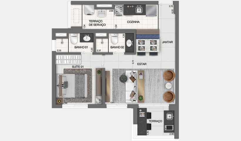 Z Ibirapuera – Planta Opção do Apto. de 54 m²