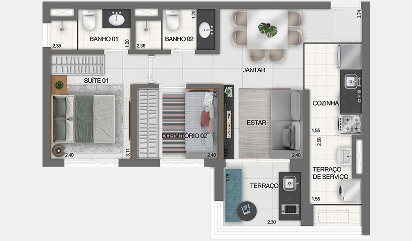 Z Ibirapuera – Planta Tipo do Apto. de 54 m²