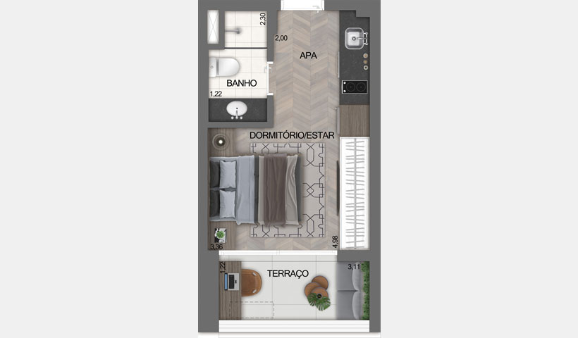 Z Ibirapuera – Planta Tipo do Studio de 24 m²