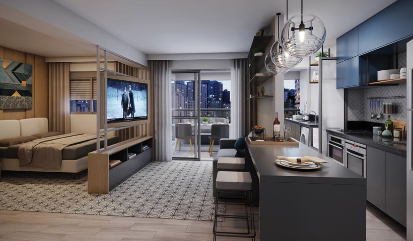 Z. Pinheiros – Living ampliado do apto. de 49 m²