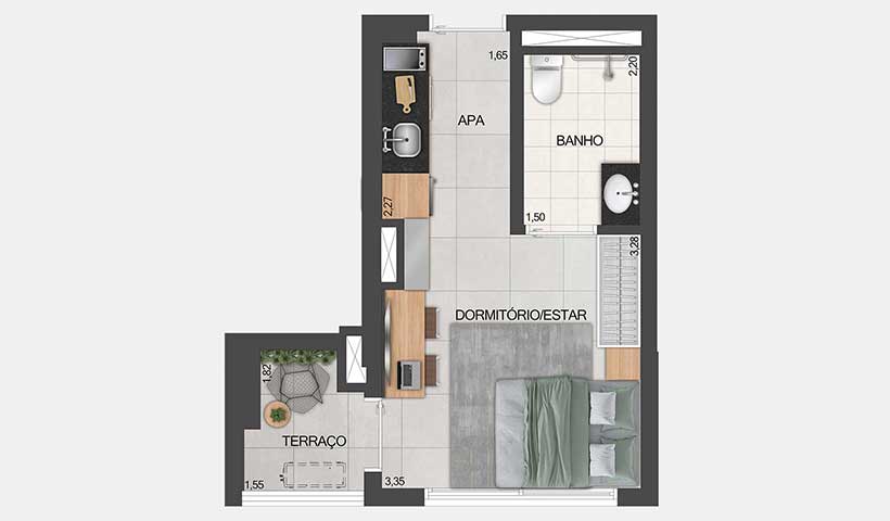 Z Pinheiros – Planta Tipo do Studio de 26 m² - Final 20