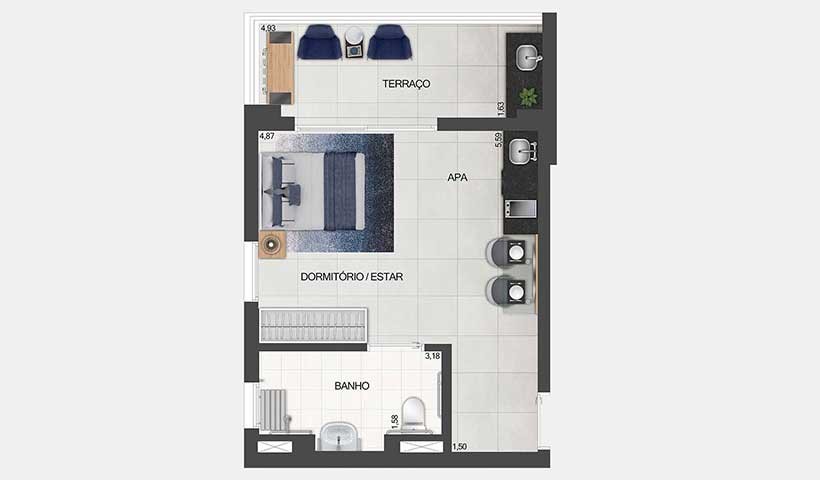 Z Pinheiros – Planta Tipo do Studio de 40 m² - Final 05