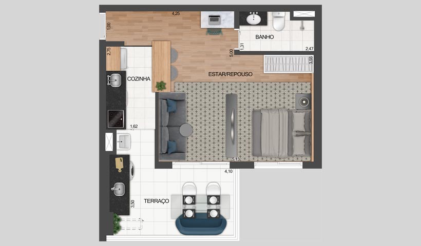 Z. Pinheiros – Planta opção do apto. de 49 m²