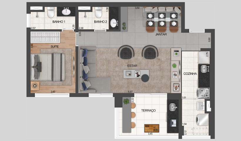 Z. Pinheiros – Planta opção do apto. de 68 m²