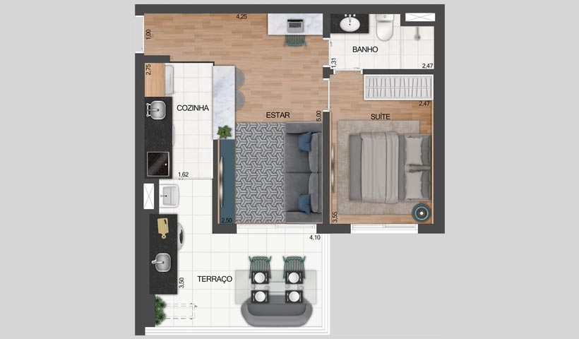 Z. Pinheiros – Planta tipo do apto. de 49 m²